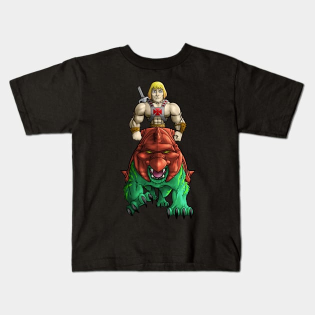 Battlecat and He-Man Kids T-Shirt by EMBoyd ART